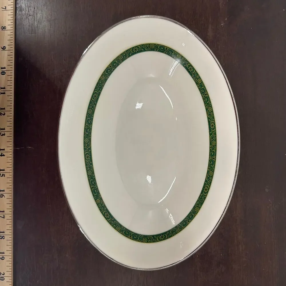 VTG Noritake Myrta 7018 Oval Vegetable Serving Bowl Ivory China Platinum Trim